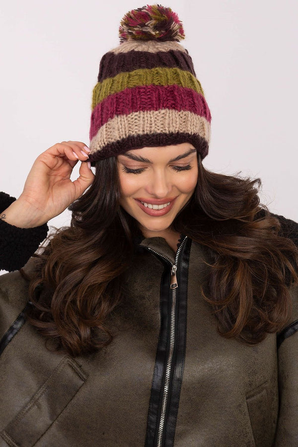 Colorful Striped Winter Beanie with Pom-Pom