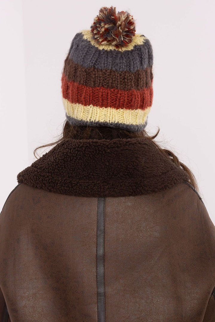 Colorful Striped Winter Beanie with Fluffy Pom-Pom - Ludowika 