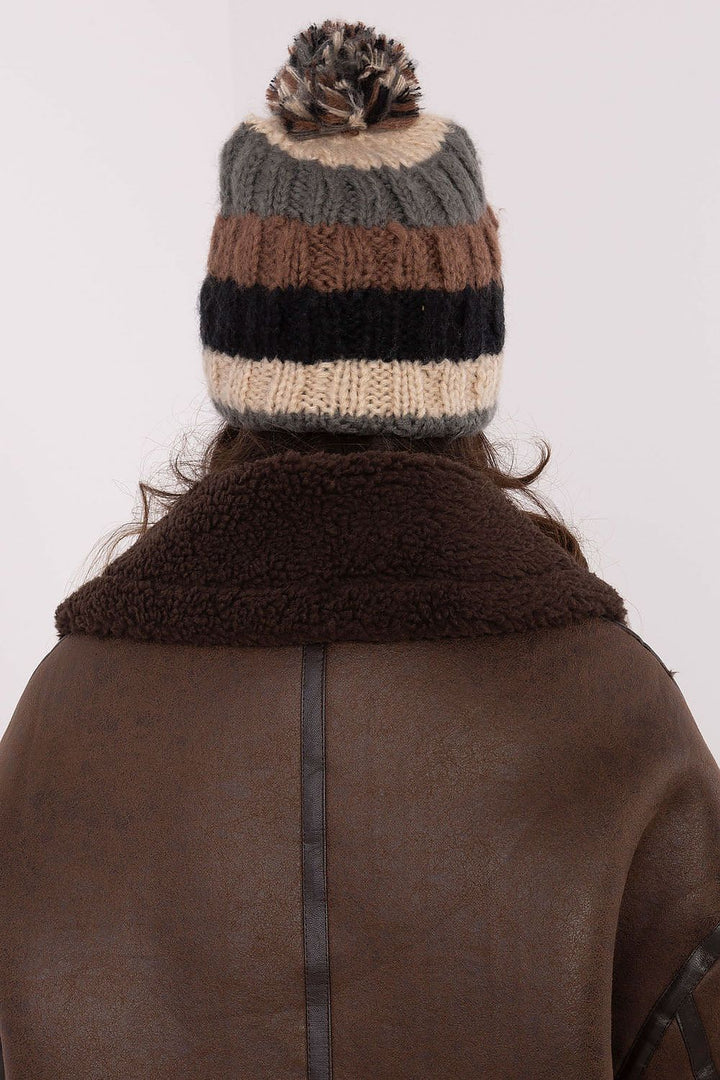 Colorful Striped Winter Beanie with Fluffy Pom-Pom - Ludowika 