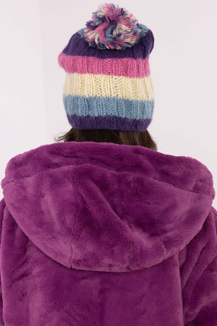 Colorful Striped Winter Beanie with Fluffy Pom-Pom - Ludowika 