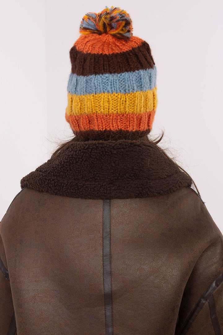Colorful Striped Winter Beanie with Fluffy Pom-Pom - Ludowika 