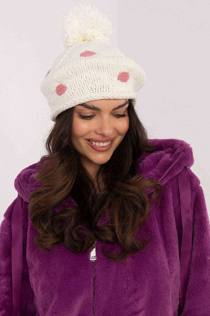 Cute and Stylish Winter Beanie with Decorative Dots and Pom-Pom - Ludowika 