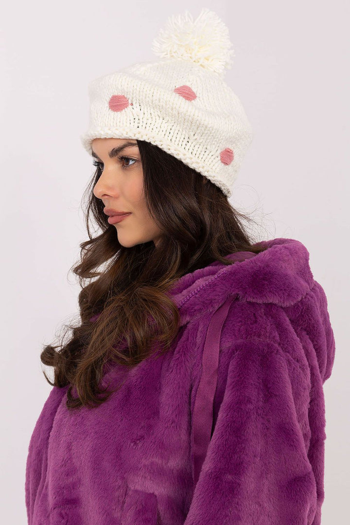 Cute and Stylish Winter Beanie with Decorative Dots and Pom-Pom - Ludowika 