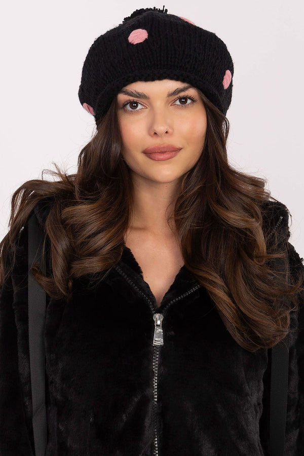 Cute and Stylish Winter Beanie with Decorative Dots and Pom-Pom - Ludowika 