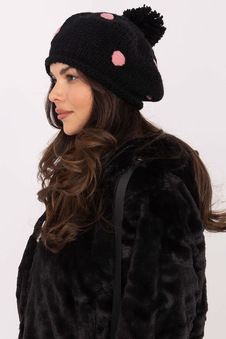 Cute and Stylish Winter Beanie with Decorative Dots and Pom-Pom - Ludowika 