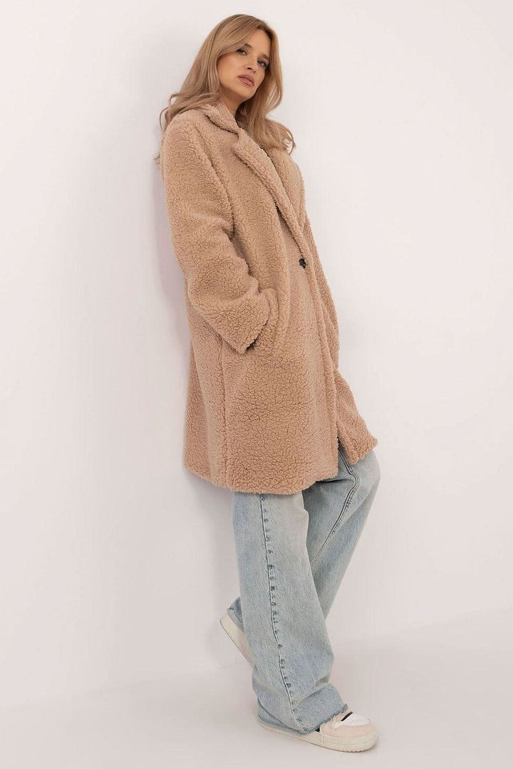 Elegant Knee-Length Winter Coat with Button Closure and Slip Pockets - Ludowika 