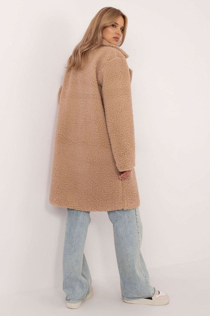 Elegant Knee-Length Winter Coat with Button Closure and Slip Pockets - Ludowika 
