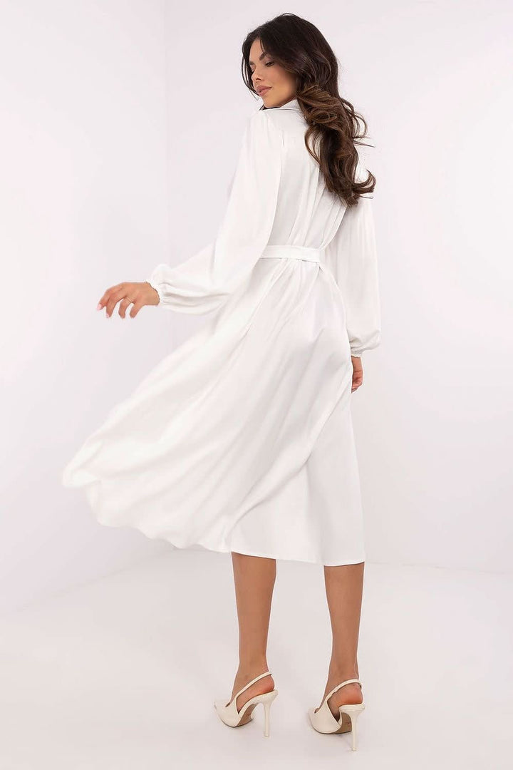 Elegant Asymmetrical Shirt Dress with Tie Belt and Puff Sleeves - Ludowika 