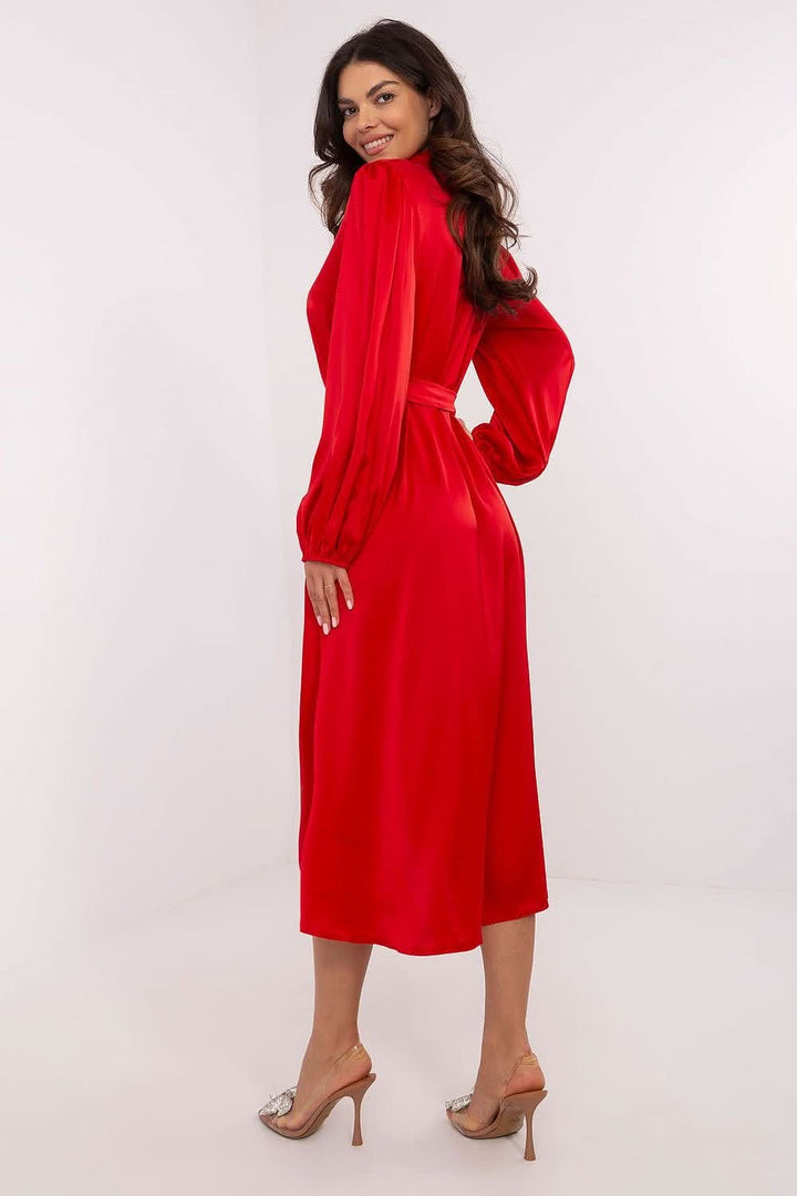 Elegant Asymmetrical Shirt Dress with Tie Belt and Puff Sleeves - Ludowika 