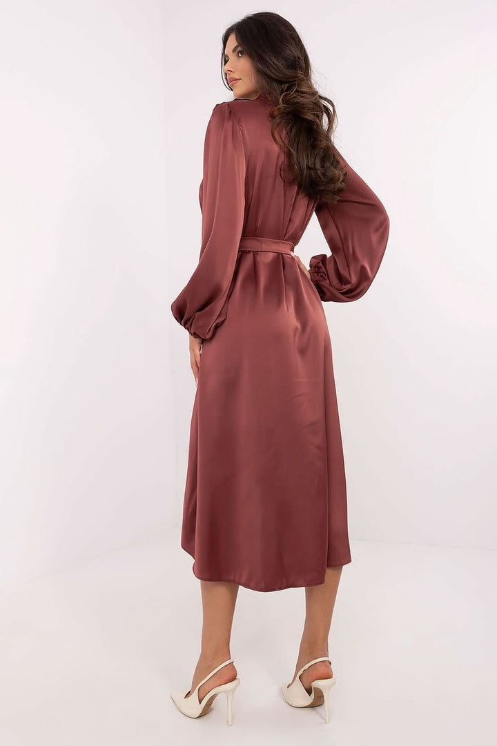 Elegant Asymmetrical Shirt Dress with Tie Belt and Puff Sleeves - Ludowika 