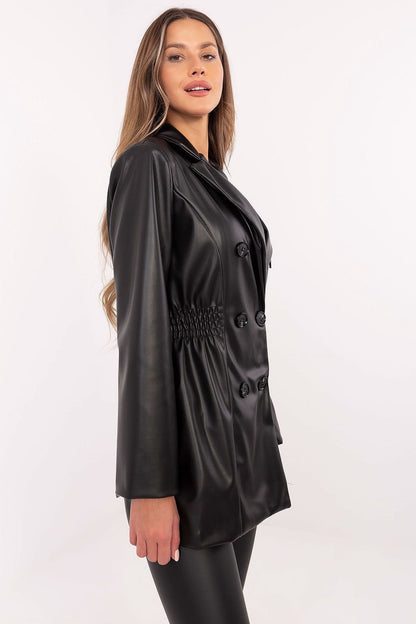 Blazer en cuir écologique à revers larges pour femme