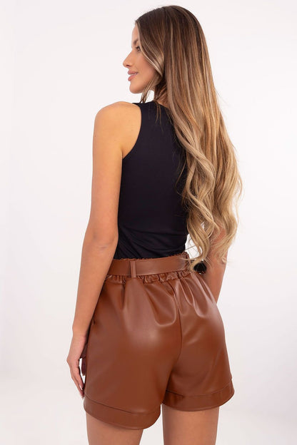 Elegant Women's Eco-Leather High-Waisted Short with Buckled Belt