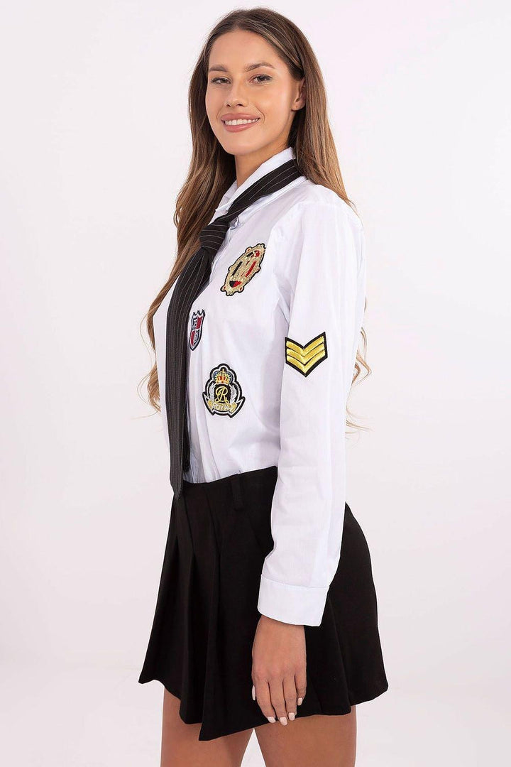 Chic Cotton-Blend Shirt with Removable Tie and Decorative Patches - Ludowika 