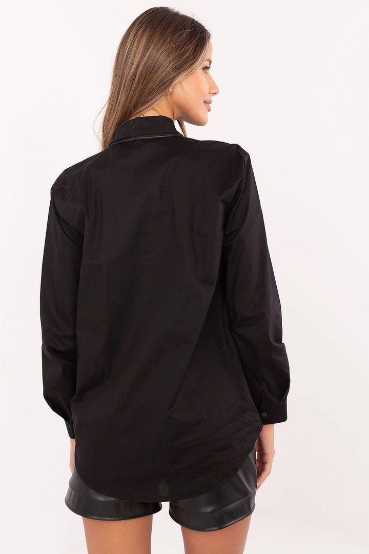 Chic Cotton-Blend Shirt with Removable Tie and Decorative Patches - Ludowika 