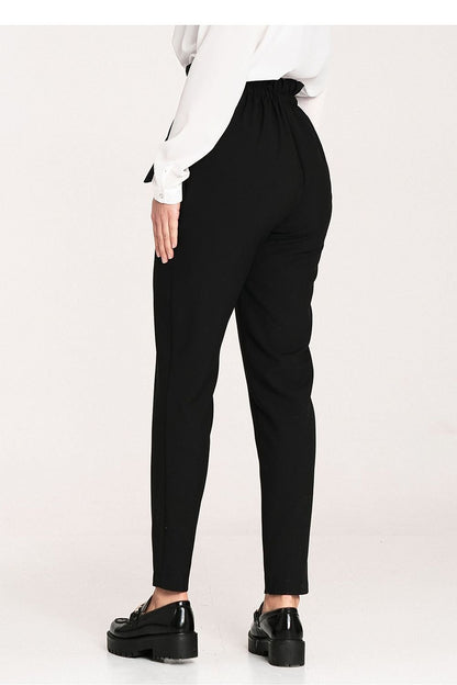 Pleated Waist Long Pants with Elastic Band and Gold Buckle