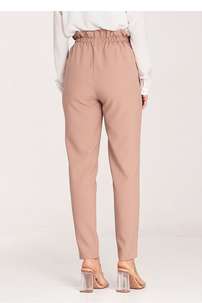 Pleated Waist Long Pants with Elastic Band and Gold Buckle