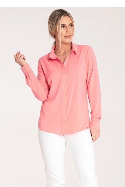 Chemise classique pour femme avec col, fermeture à boutons-pression sur le devant et boutons-pression décoratifs argentés