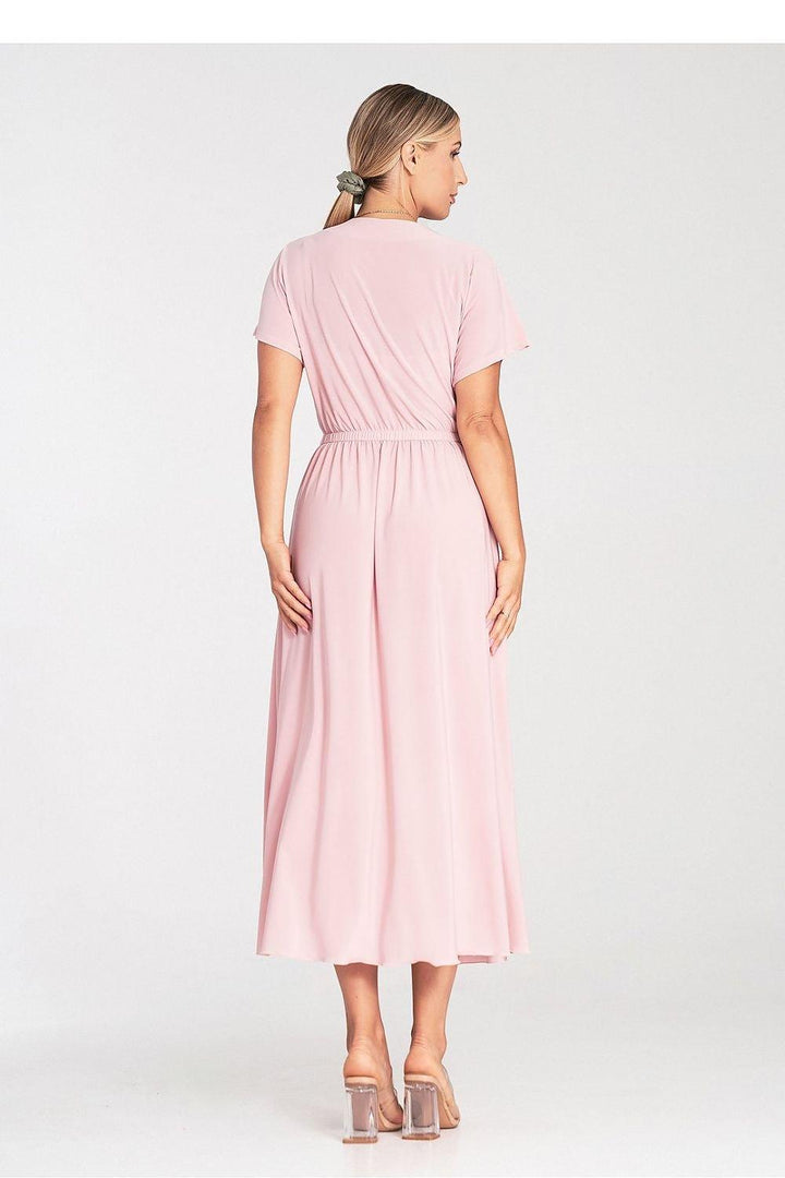 Overlapping Neckline Dress with Elastic Waist and Side Slits - Ludowika 