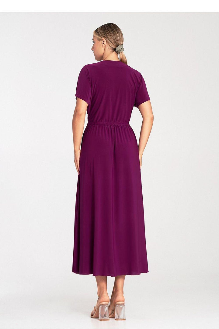 Overlapping Neckline Dress with Elastic Waist and Side Slits - Ludowika 