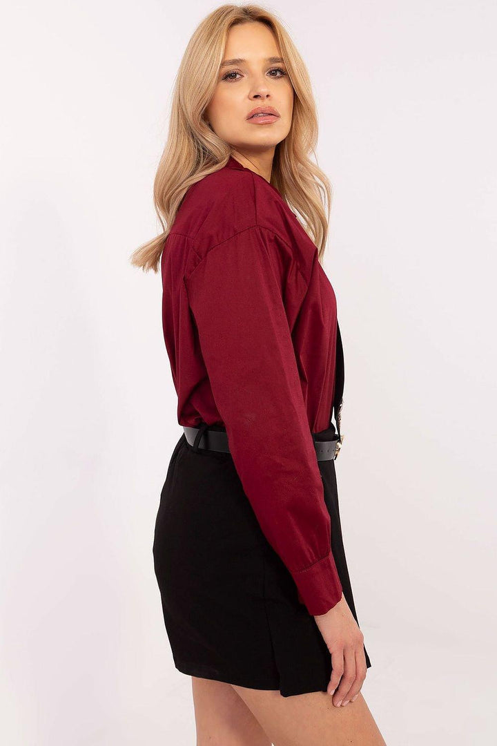 Casual Women's Cotton-Blend Shirt with Removable Tie and Brooch - Ludowika 