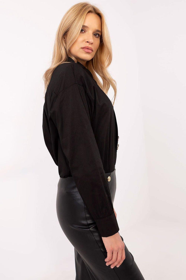 Casual Women's Cotton-Blend Shirt with Removable Tie and Brooch - Ludowika 