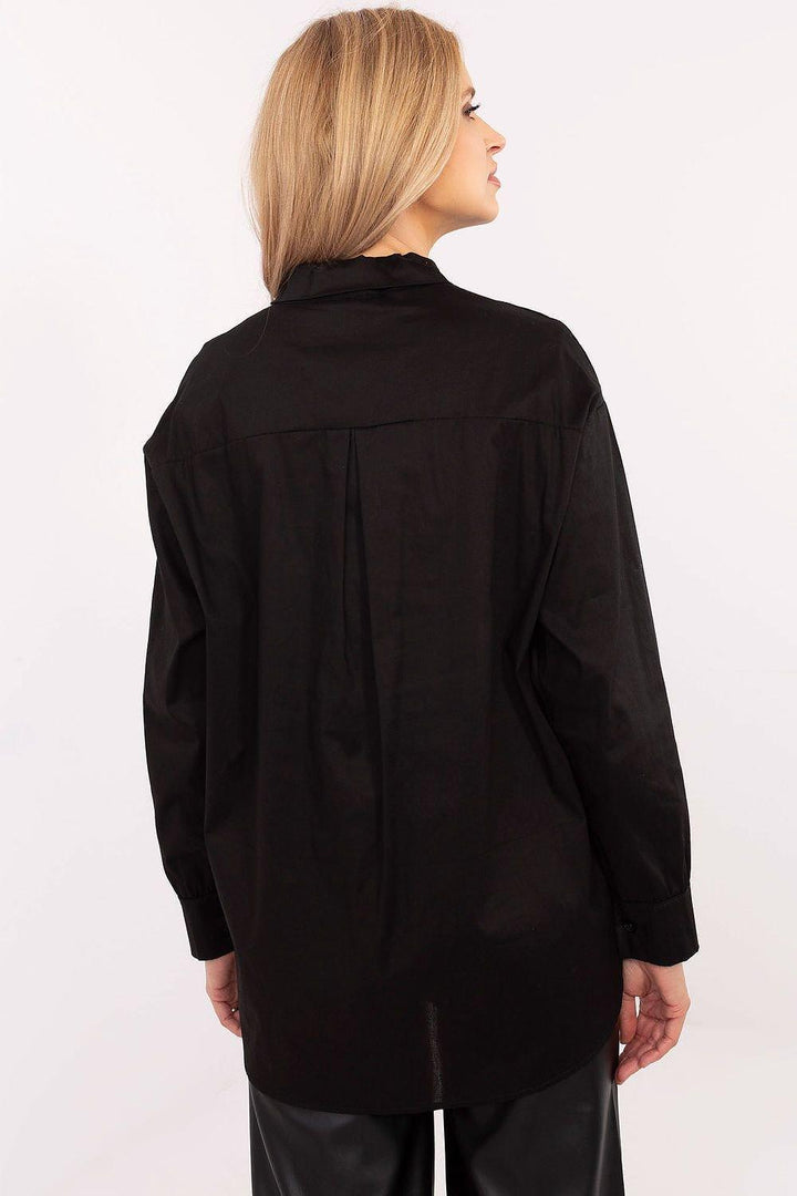 Casual Women's Cotton-Blend Shirt with Removable Tie and Brooch - Ludowika 