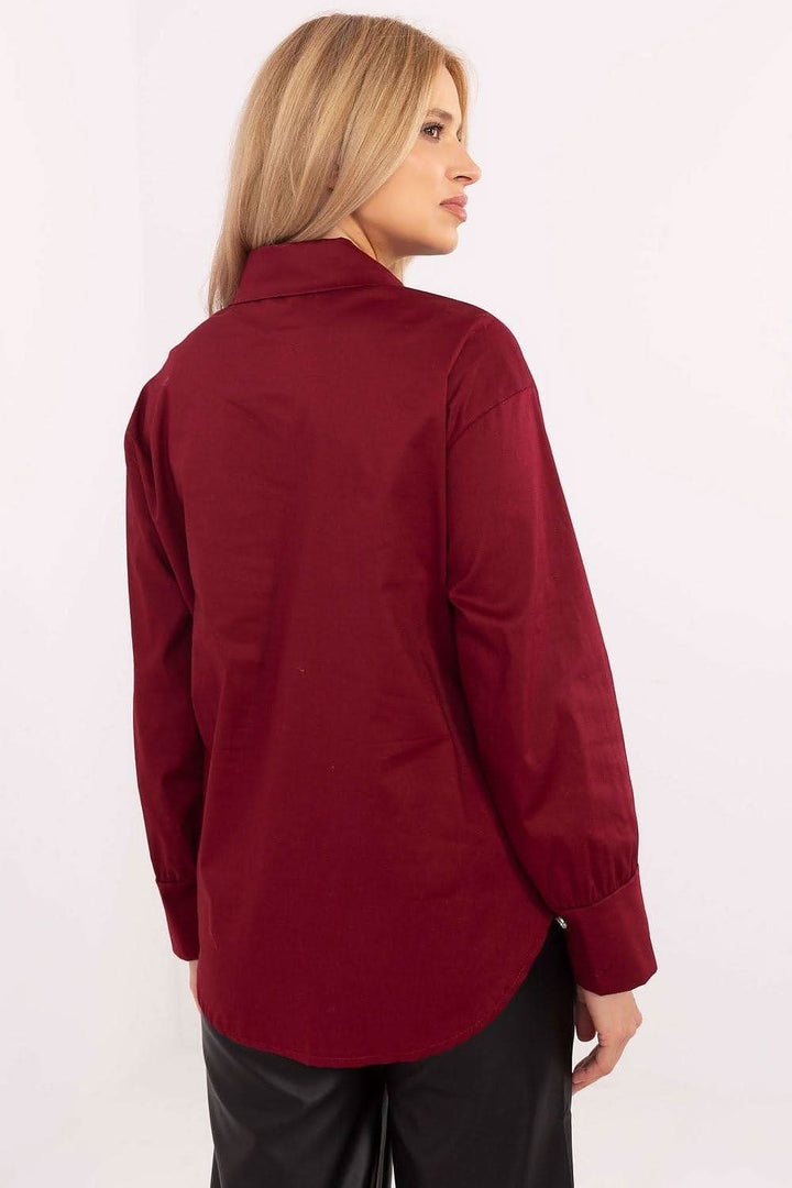Elegant Classic Women's Cotton Shirt with Decorative Buttons - Ludowika 