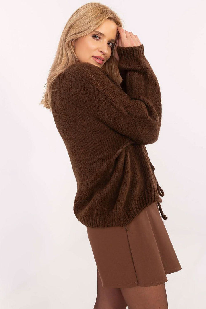 Casual Women's Tie Closure Sweater with Round Neckline - Ludowika 