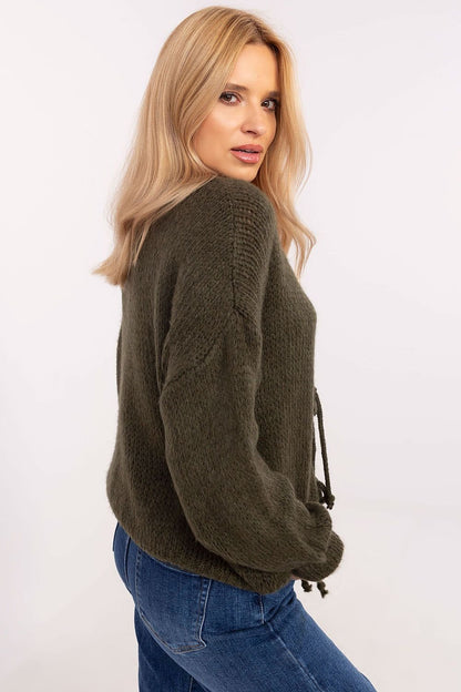 Casual Women's Tie Closure Sweater with Round Neckline