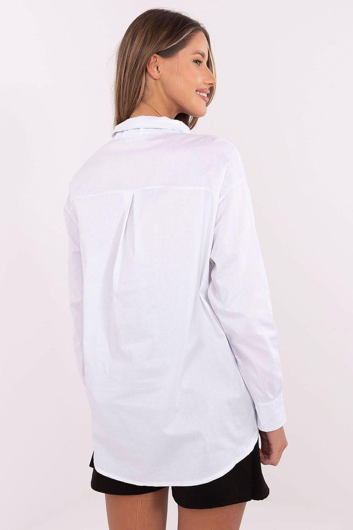 Casual Women's Cotton-Blend Shirt with Removable Tie and Brooch - Ludowika 