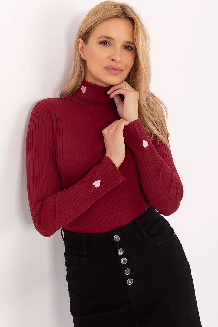 Embroidered Heart Turtleneck Sweater - Ludowika 