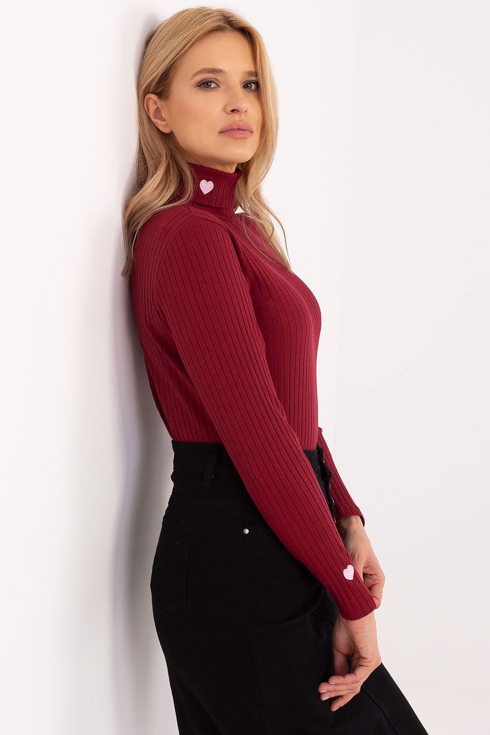 Embroidered Heart Turtleneck Sweater