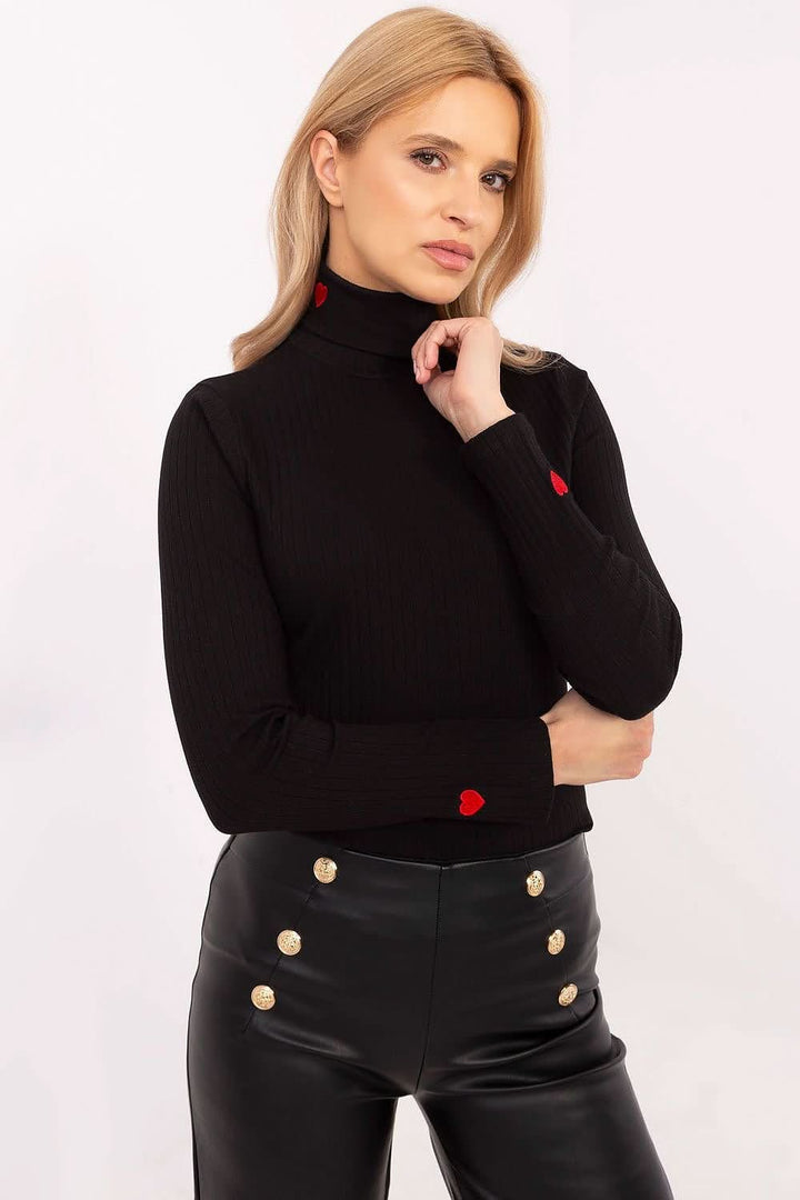 Embroidered Heart Turtleneck Sweater - Ludowika 