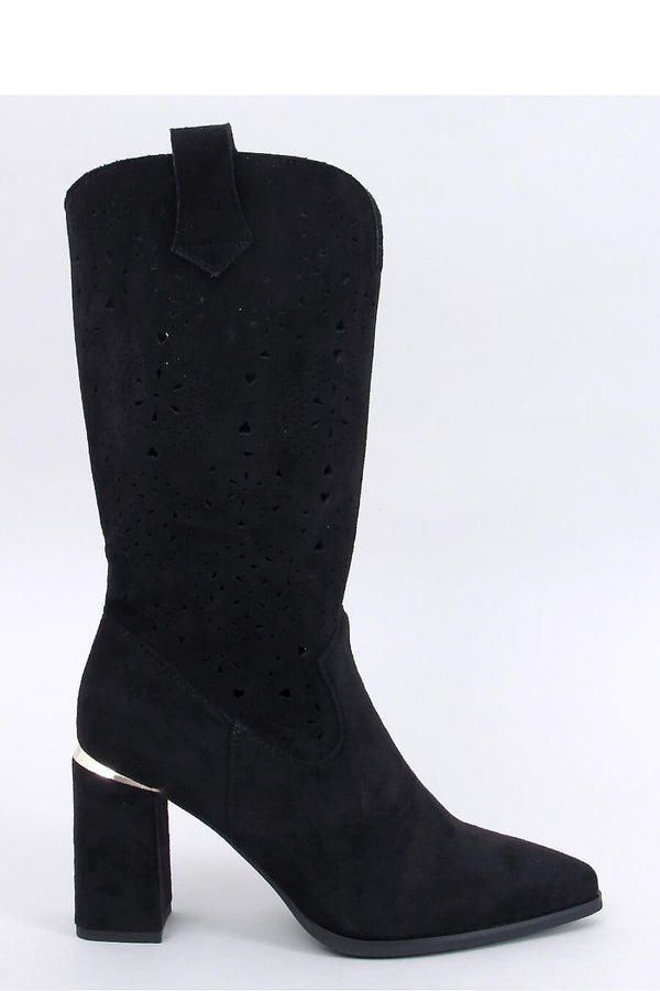 Bottes à tige ajourée découpée et talon large avec accent doré
