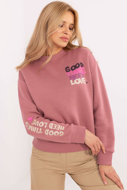 Casual Cotton-Polyester Sweatshirt with Printed Design and Round Neckline