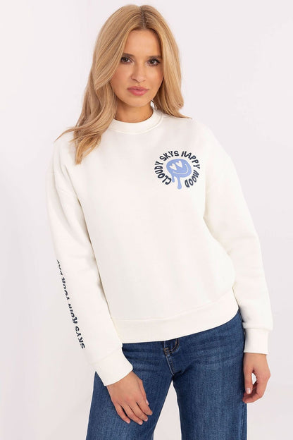 Casual Cotton-Polyester Sweatshirt with Printed Design and Round Neckline