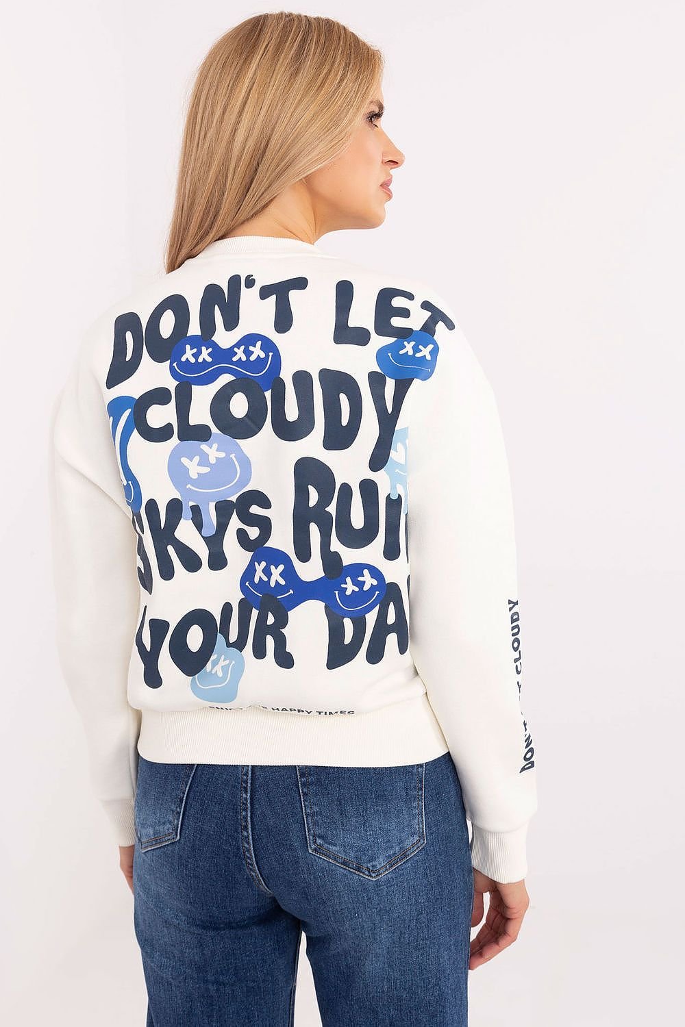 Casual Cotton-Polyester Sweatshirt with Printed Design and Round Neckline