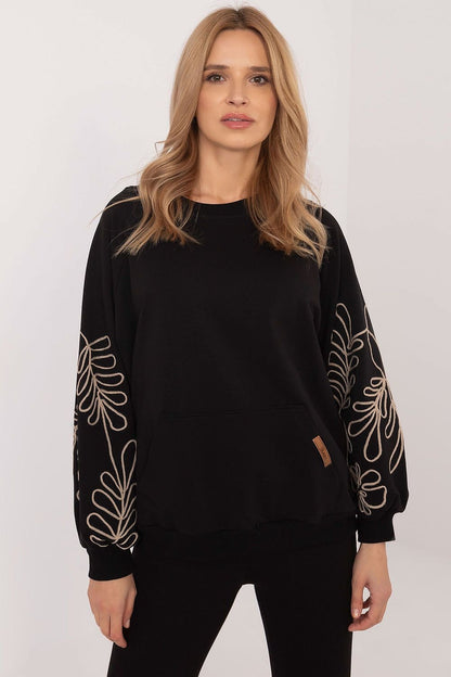 Versatile 3/4 Sleeve Blouse with Leaf Print & Kangaroo Pocket - Ludowika 