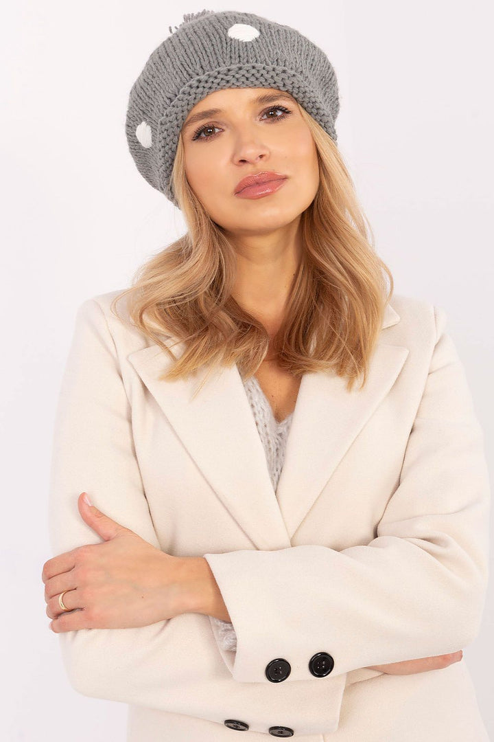 Cute and Stylish Winter Beanie with Decorative Dots and Pom-Pom - Ludowika 