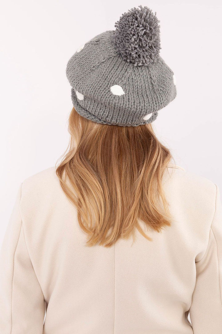 Cute and Stylish Winter Beanie with Decorative Dots and Pom-Pom - Ludowika 