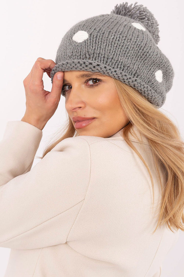 Cute and Stylish Winter Beanie with Decorative Dots and Pom-Pom - Ludowika 