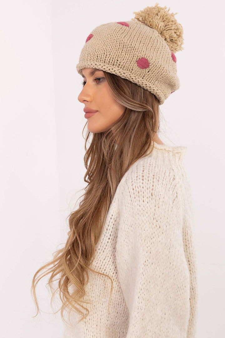 Cute and Stylish Winter Beanie with Decorative Dots and Pom-Pom - Ludowika 