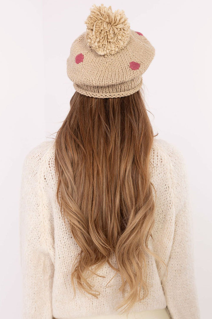 Cute and Stylish Winter Beanie with Decorative Dots and Pom-Pom - Ludowika 