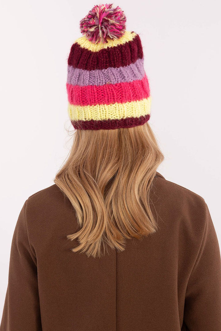 Colorful Striped Winter Beanie with Fluffy Pom-Pom - Ludowika 