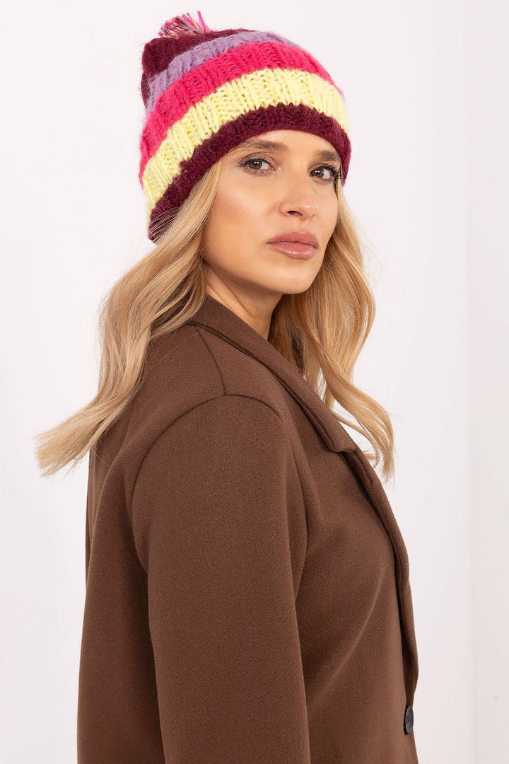 Colorful Striped Winter Beanie with Fluffy Pom-Pom - Ludowika 