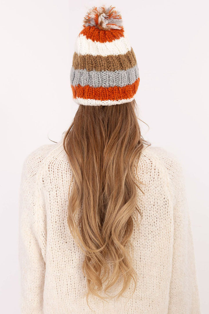 Colorful Striped Winter Beanie with Fluffy Pom-Pom - Ludowika 