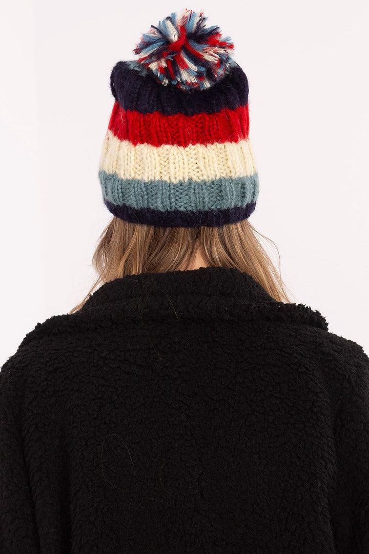 Colorful Striped Winter Beanie with Fluffy Pom-Pom - Ludowika 