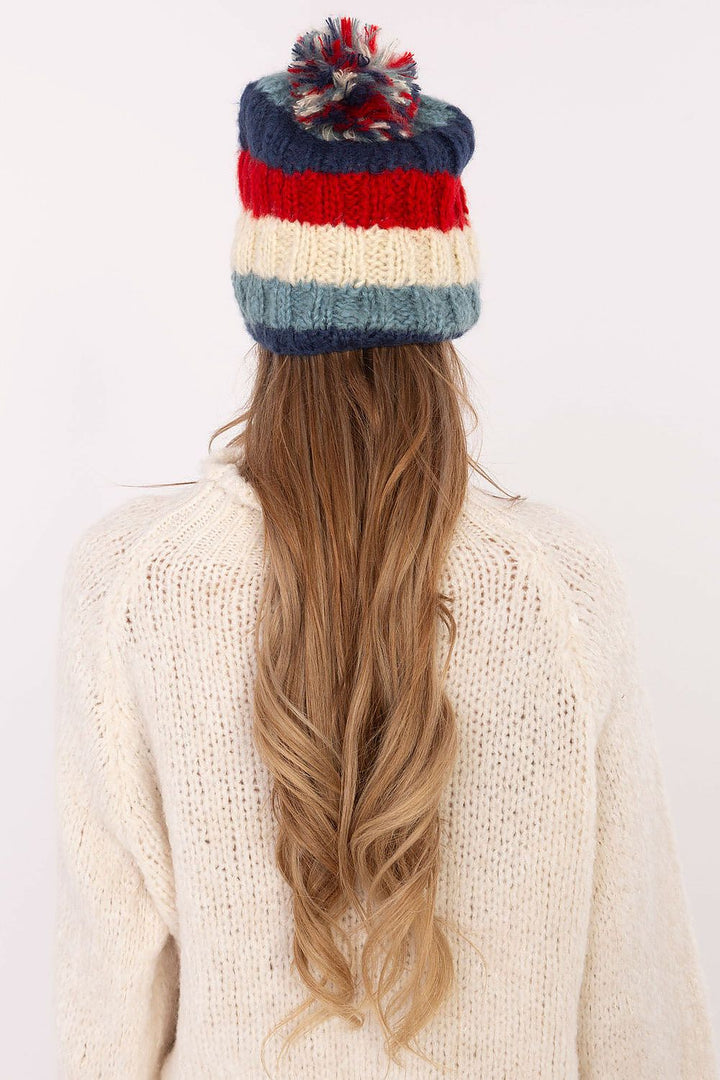 Colorful Striped Winter Beanie with Fluffy Pom-Pom - Ludowika 