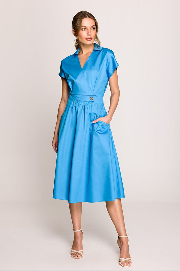Elegant Women's Cotton Shirt Dress with Waist Gathering - Ludowika