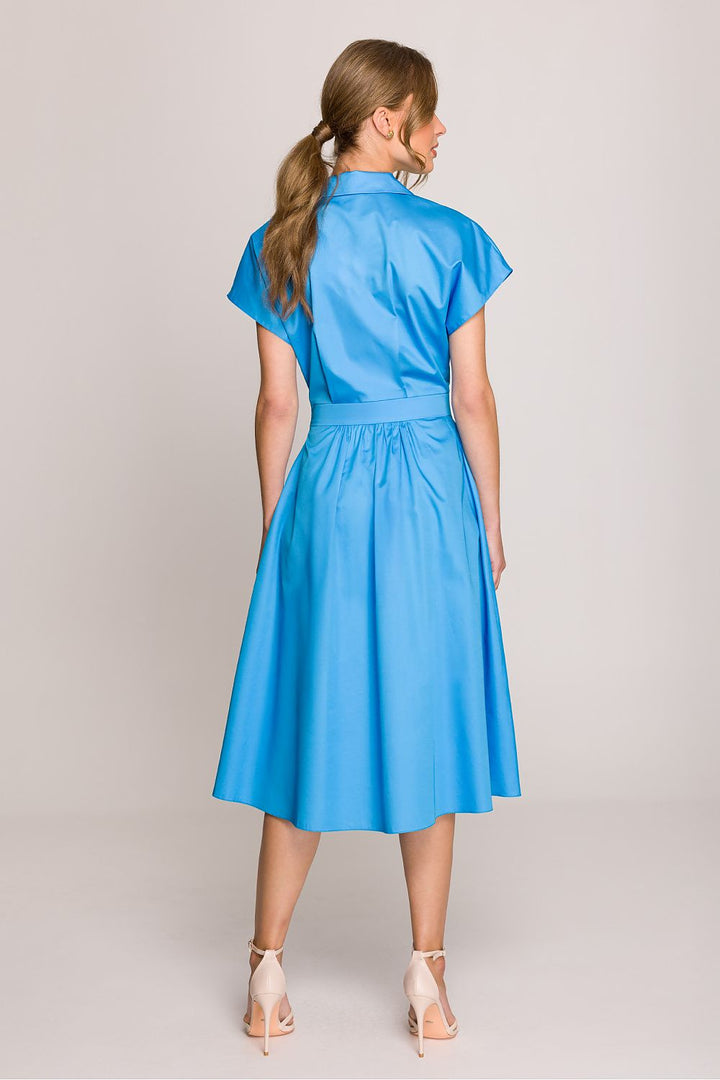 Elegant Women's Cotton Shirt Dress with Waist Gathering - Ludowika